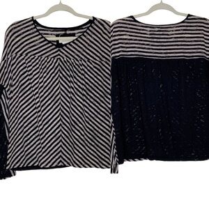 Anthropologie black striped blouse with lace back and sleeves.V neckline. Size S